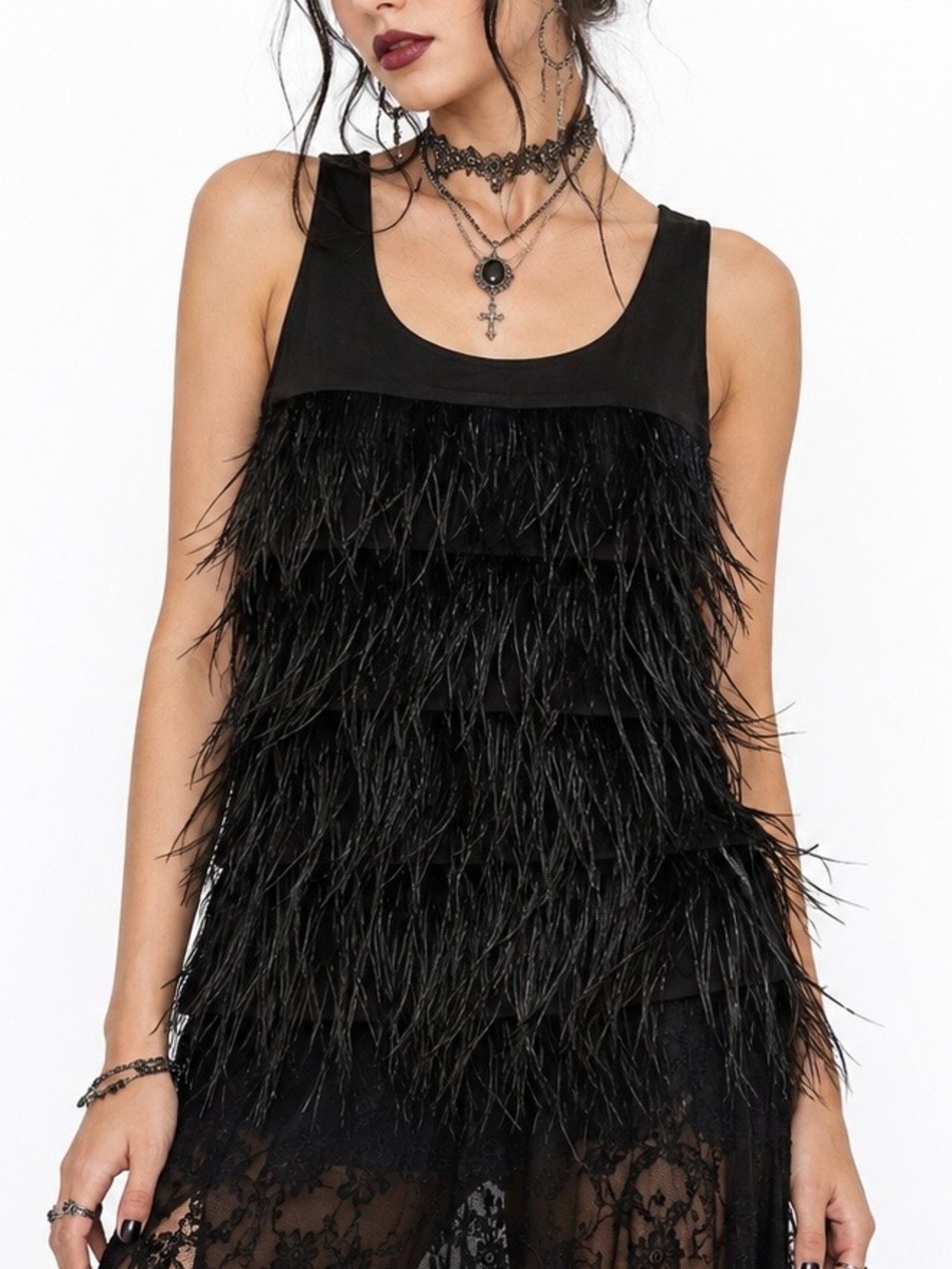 Ann Taylor Black Feather Tank Top Small Whimsigoth Fairy Goth Y2K